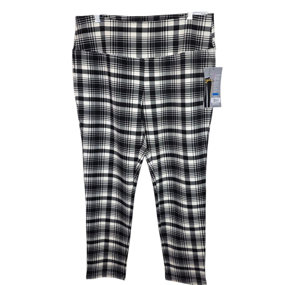 Slim-sation Plaid Leggings Women XL Black White NEW Tummy Control Slimming Pant